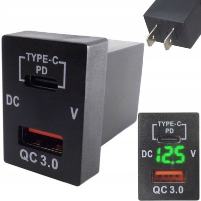 ŁADOWARKA SAMOCHODOWA MONTAŻOWA USB 12V-24V QC3.0 PD ZIELONY WOLTOMIERZ