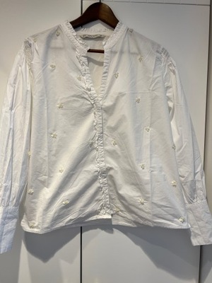 Biała koszula bluzka cekiny pereły ozdobna Zara L 40