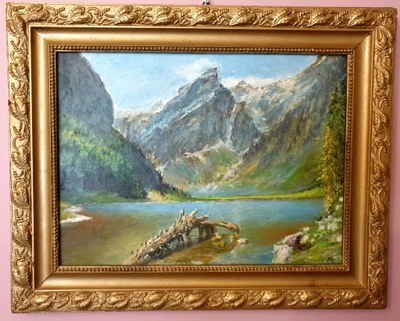 Stary Cenny obraz Pejzaż Górski widok na góry impresjonizm rama