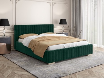 Duże łóżko materiałowe 200x200. Butelkowa zieleń