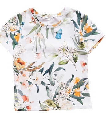 TWIGGY letnia koszulka, bluzeczka dziewczęca w kwiaty, krótki rękaw 86