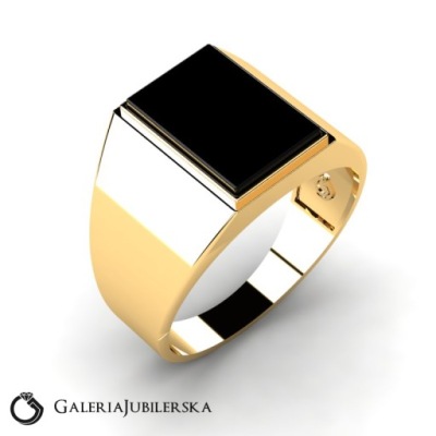 SYGNET ZłOTY MęSKI KLASYCZNY Z ONYKSEM