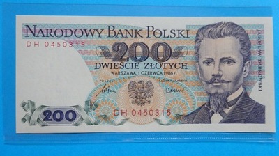 200 zł 1986, DH 0450315,stan UNC