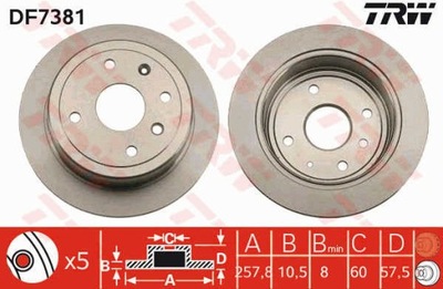 DISCOS DE FRENADO PARTE TRASERA TRW DF7381  