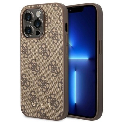 Guess Guess 4G Metal Gold Logo - Etui iPhone 14 Pro (brązowy)