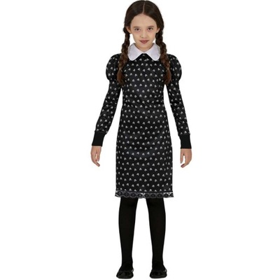 STRÓJ halloween WEDNESDAY addams SUKIENKA 122 cm