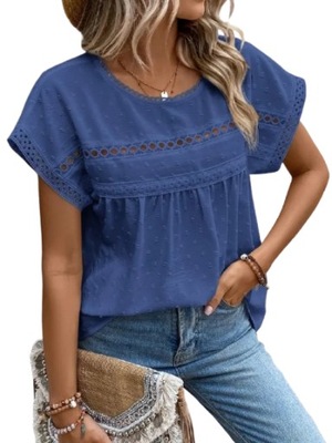 SHEIN LUŹNA NIEBIESKA BLUZKA DAMSKA AŻUROWA S 1EM