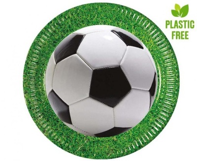Talerzyki papierowe Football Party, 23 cm, 8 szt. (plastic-free)