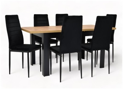 Stół rozkładany 80x140/180 6 krzeseł loft welur