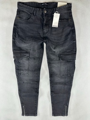 HOUSE jeans czarne bojówki cargo slim fit W31L32 84cm