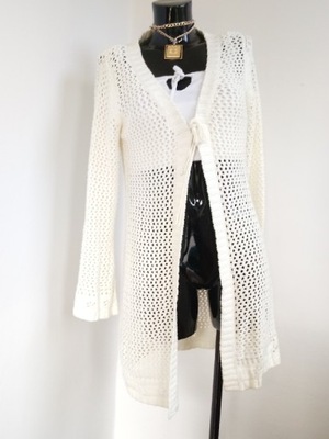 Ażurowy biały kremowy kardigan sweter wiązany lato