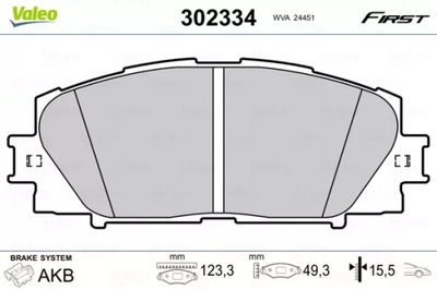 VALEO 302334 КОМПЛЕКТ КОЛОДОК ТОРМОЗНЫХ, ТОРМОЗА T