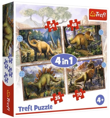 PUZZLE 4W1 DINOZAURY, Z DINOZAURAMI 207 EL. UKŁADANKA 4+