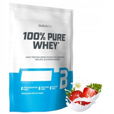 BIOTECH 100% PURE WHEY 454 g BIAŁKO IZOLAT WPI WPC ODŻYWKA NA MASĘ MIĘŚNIE