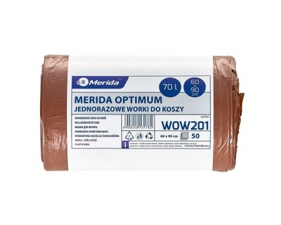 Merida WOW201 Jednorazowe worki na śmieci OPTIMUM, 60 x 90 cm, poj 70 l, ro