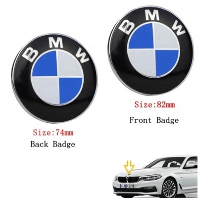 KOMPLEKTAS 2 BMW EMBLEMA 82MM KAPTUR 74MM BAGAŽINĖS 