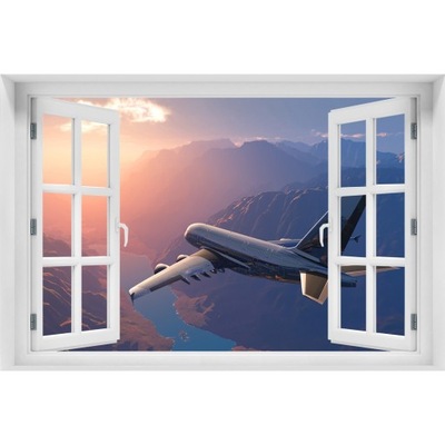 3D Okno Naklejka na ścianę samoprzylepna Samolot