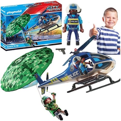 PLAYMOBIL POLICYJNY ŚMIGŁOWIEC HELIKOPTER SPADOCHRON FIGURKI CITY ACTION