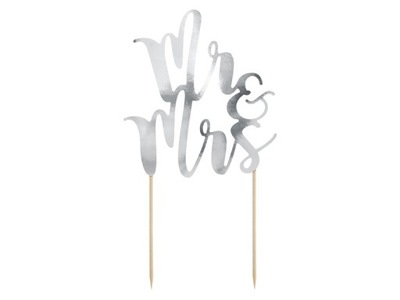 PartyDeco Topper na tort MR & MRS srebrny