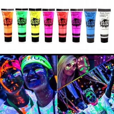 Farby do malowania twarzy ciała neon UV 8x25ml GLO