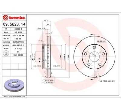Brembo диск тормозная 255x28 v toyota camry фото №1