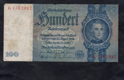 BANKNOT NIEMCY - 100 reichsmark 1924 / 1935 rok , seria G