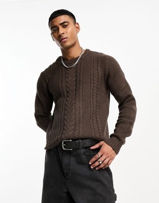 JACK&JONES BRĄZOWY PLECIONY SWETER (S)