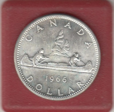 Kanada 1 dolar 1966 srebro piekny stan