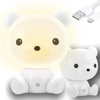 Lampka Nocna dla Dzieci Miś Biała LED Lampa Biurkowa 3 Tryby Świecenia
