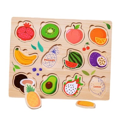 Drewniane puzzle dla małych dzieci Gra podróżna Zabawka w kształcie zwierząt Puzzle Deska owoców