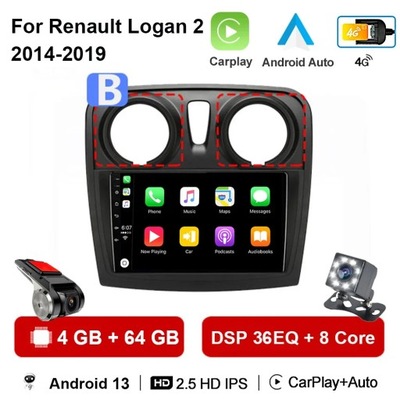 CARPLAY ANDROID 13 PARA RADIO RENAULT LOGAN 2 2012-2019 SANDERO 2 2014-2019 RADIO  