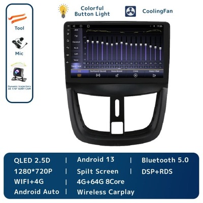 NAVEGACIÓN GPS PARA PEUGEOT 207 2006-2015 RADIO DE AUTOMÓVIL BEZPRZEWODOWE CARPLAY DSP RDS  