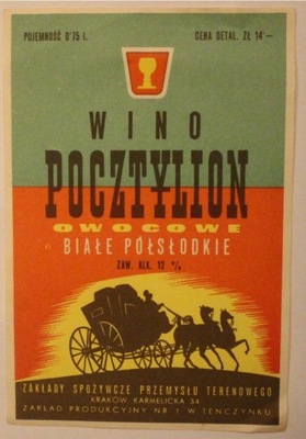 ETYKIETA - TENCZYNEK - WINO POCZTYLION OWOCOWE BIAŁE PÓŁSŁODKIE