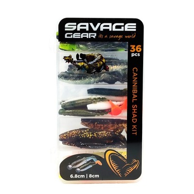 Zestaw gum SAVAGE GEAR CANNIBAL SHAD 6,8cm-8cm + pudełko 36 elementów