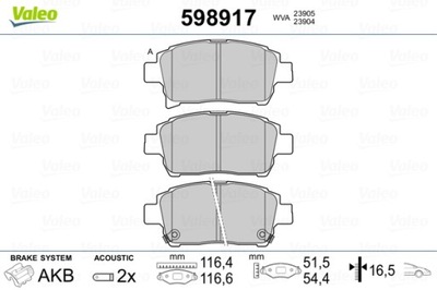 VALEO 598917 КОМПЛЕКТ КОЛОДОК ШАЛЬМІВНИХ, ГАЛЬМА T