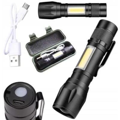 LINTERNA DIODO LUMINOSO LED MANUAL MULTIFUNCIONAL CON AKUMULATOREM TAKTYCZNA ZOOM COB USB  