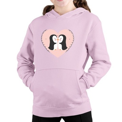 bluza z kapturem pingwinki całus serce różowe dzień kobiet i dziewczyn