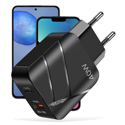 Ładowarka 40W QC PD SZYBKIE ładowanie 2 porty USB-C+USB-A LED uniwersalna