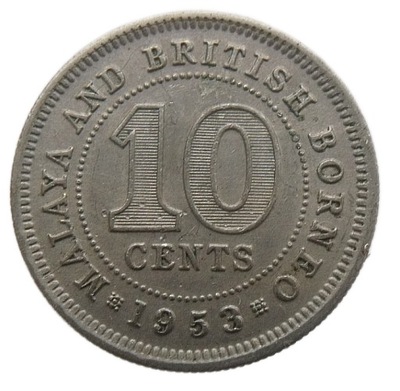 MALAYA I BRYTYJSKIE BORNEO 10 CENTS 1953