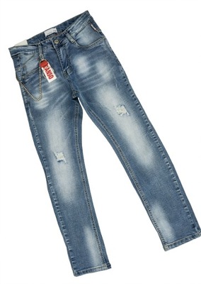 P378 Spodnie, elastyczny jeans, guzik, rozmiar 134/140