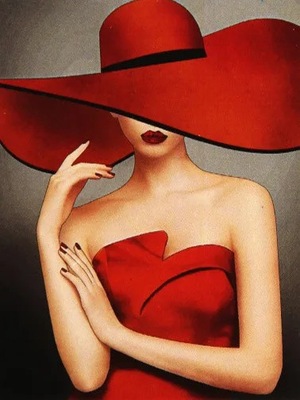 Obraz diamentowy hafty kobieta w czerwony kapelusz