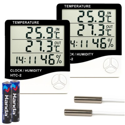 2x IDŐJÁRÁS ÁLLOMÁS HŐMÉRŐ HIGROMÉTER ÓRA AKKUMULÁTOR SZONDA SZETT