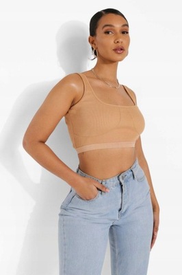 BOOHOO TOP CROP DAMSKI PRĄŻKOWANY BEŻOWY 34 VAA