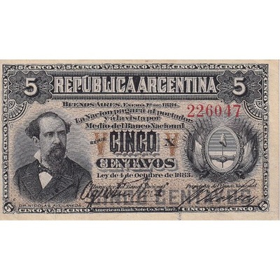 Banknot, Argentina, 5 Centavos, 1883, 1883-10-04,