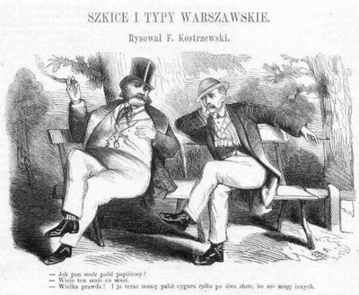 Fr. Kostrzewski: Warszawa. Jak pan może palić papierosy, drzeworyt 1866
