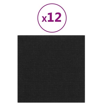 Panele ścienne, 12 szt., czarne, 30x30 cm, tkanina