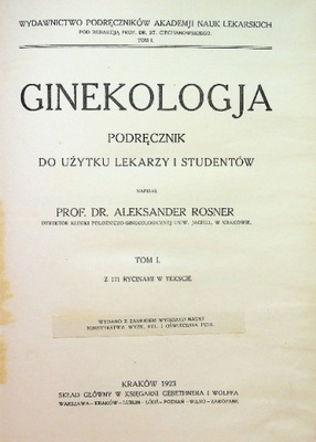 Ginekologja Tom I 1923 r.