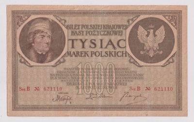 1000 Marek Polska 1919 Ser. B Nr 621110 Miłczak 22c