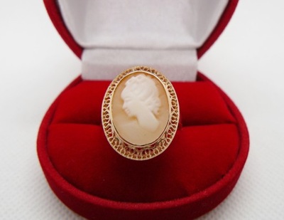 złoty pierścionek z naturalną KAMEĄ pr 585 Vintage + certyfikat