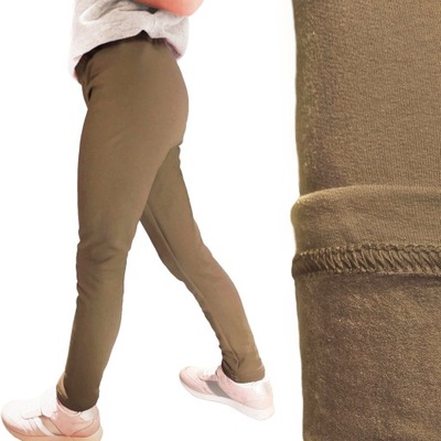 Legginsy na meszku GETRY OCIEPLANE spodnie dziewczęce - beżowe 152